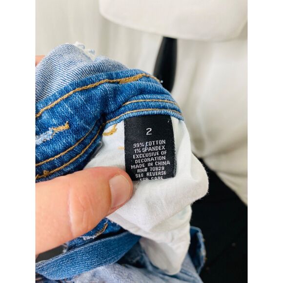 Rue21 Women's Denim Overall Cut Off Shorts Blue Distressed Size 2 - Picture 8 of 9